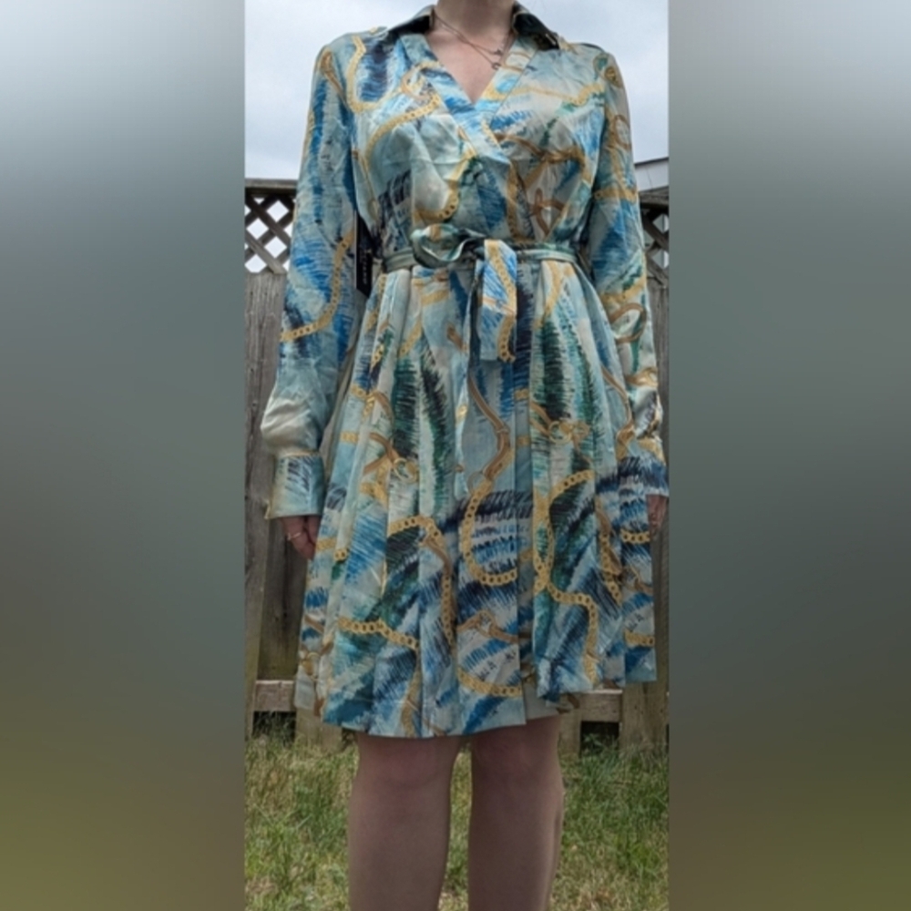 NWT Marciano By Guess Elegant Blue, Green and Gold Women's Dress
